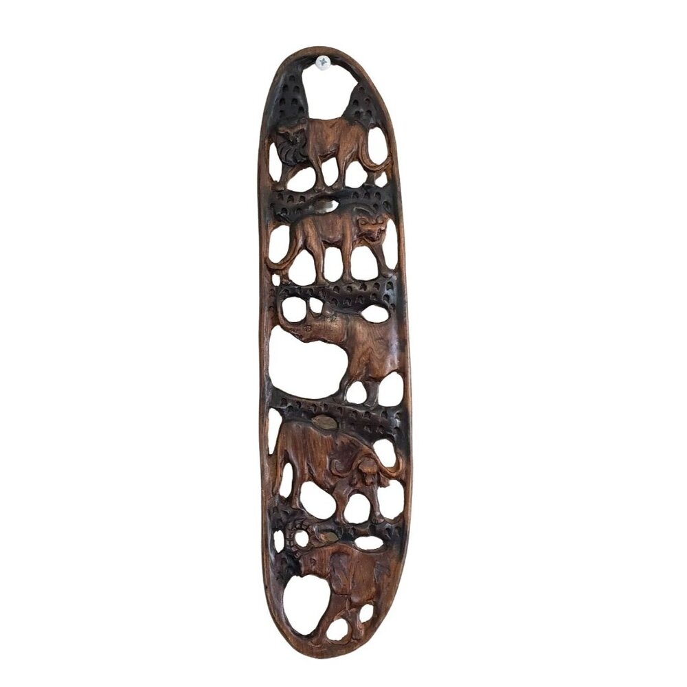 Hand-Carved Olive Wood African Big 5 Wall Hanging  Wildlife Decor